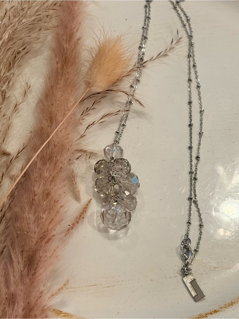 The Limited - Clear Crystal Cluster Pendant Necklace on Silver Chain